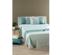 GALEONE Set Lenzuola Estive | Una Piazza e Mezza Francese - 100% Cotone - Lenzuolo Sopra 200x280cm - Sotto con Angoli 140x200-2 Federe 50x80 cm | Morbido Cotone, Comfort Estivo - Night Azzurro