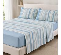 GALEONE Set Lenzuola Estive | Una Piazza e Mezza Francese - 100% Cotone - Lenzuolo Sopra 200x280cm - Sotto con Angoli 140x200-2 Federe 50x80 cm | Morbido Cotone, Comfort Estivo - Bristol Azzurro
