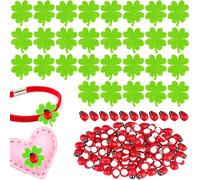 GALEPEE 100 pezzi legno coccinella legno autoadesivi coccinella coccinella decorazione mini coccinella con 50 portafortuna quadrifoglio per decorazioni di nozze fai da te
