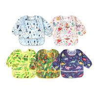 Galerie SV 5 Pezzi Bavaglini con Maniche,Bavaglino a Manica Lunga Bavaglino Impermeabile Unisex per Bambini Bavaglino Bambini Impermeabile con Maniche Lunghe Piccoli Da 6 mesi a 24 mesi Bambino