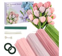 Galerie SV Set di scovolini Tulip Bouquet,400 pezzi di scovolini per lavoretti natalizi 4 colori Pipe Cleaner con 20 pezzi di filo verde per lavoretti,nastro regalo,nastro adesivo per Natale