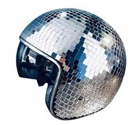 galeyyu Casco a sfera da discoteca, specchio da discoteca, con visiera retrattile, in vetro a specchio, colore argento, per donne e uomini, DJ Club, palcoscenico, bar, matrimonio, argento