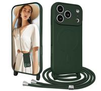 Galful Magnetica Custodia per iPhone 17 Pro Max Case con Cordino Silicone Cover con Regolabile Collana TPU Antiurto Bumper AntiGraffio Antiscivolo Sottile Protettiva Case-Verde scuro