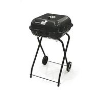 Barbecue a Carbone Carbonella 49x47x83 cm con Coperchio e Ruote in Acciaio Nero