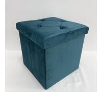 GALILEO Pouf contenitore multiuso, struttura in mdf, rivestimento effetto velluto ottanio 38x38xh.38 cm, Sibilla