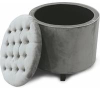 Galileo Pouf Contenitore Tondo in Tessuto Effetto Velluto 55x55 cm Grigio Chiaro