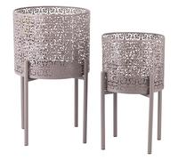 GALILEO Set 2 Porta vasi 20x36 cm e 25 x43 cm in Ferro con piedistallo, Tortora, Esté