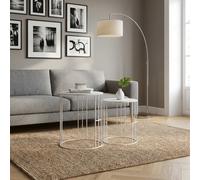 Galileo Set 2 Tavolini Tondi Ferro Battuto 40x48/46x58 Bianco Estè