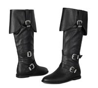 Galindopia Unisex Renaissance Faire Cosplay Scarpe Vintage Stivali Medi Fold Over Medieval Uomo Costume Witch Pirate Viking Tied Scarpe Piatto Victorian Stivali Black Size 43