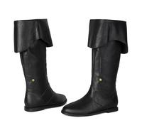 Galindopia Unisex Renaissance Faire Cosplay Scarpe Vintage Stivali Medi Fold Over Medieval Uomo Costume Witch Pirate Viking Tied Scarpe Piatto Victorian Stivali Black Size 43