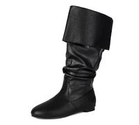 Galindopia Unisex Renaissance Faire Cosplay Scarpe Vintage Stivali Medi Fold Over Medieval Uomo Costume Witch Pirate Viking Tied Scarpe Piatto Victorian Stivali Black Size 42