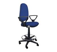 GALIZIA PRIME - Sgabello con Ruote e Braccioli Ergonomico con Base Poggiapiedi e Schienale a Contatto Permanente Adatto a Lunghi Orari di Lavoro (Tessuto, Blu)