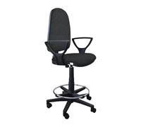 GALIZIA PRIME - Sgabello con Ruote e Braccioli Ergonomico con Base Poggiapiedi e Schienale a Contatto Permanente Adatto a Lunghi Orari di Lavoro (Tessuto, Grigio)