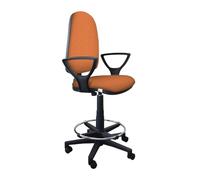 GALIZIA PRIME - Sgabello con Ruote e Braccioli Ergonomico con Base Poggiapiedi e Schienale a Contatto Permanente Adatto a Lunghi Orari di Lavoro (Tessuto, Arancio)