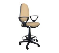 GALIZIA PRIME - Sgabello con Ruote e Braccioli Ergonomico con Base Poggiapiedi e Schienale a Contatto Permanente Adatto a Lunghi Orari di Lavoro (Tessuto, Panna)