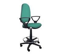 GALIZIA PRIME - Sgabello con Ruote e Braccioli Ergonomico con Base Poggiapiedi e Schienale a Contatto Permanente Adatto a Lunghi Orari di Lavoro (Tessuto, Acquamarina)