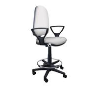GALIZIA PRIME - Sgabello con Ruote e Braccioli Ergonomico con Base Poggiapiedi e Schienale a Contatto Permanente Adatto a Lunghi Orari di Lavoro (FInta Pelle, Bianco)