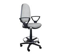 GALIZIA PRIME - Sgabello con Ruote e Braccioli Ergonomico con Base Poggiapiedi e Schienale a Contatto Permanente Adatto a Lunghi Orari di Lavoro (Tessuto, Grigio Chiaro)