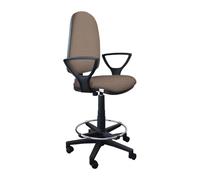 GALIZIA PRIME - Sgabello con Ruote e Braccioli Ergonomico con Base Poggiapiedi e Schienale a Contatto Permanente Adatto a Lunghi Orari di Lavoro (FInta Pelle, Tortora)