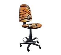 GALIZIA PRIME - Sgabello con Ruote Senza Braccioli Ergonomico con Base Poggiapiedi e Schienale a Contatto Permanente Adatto a Lunghi Orari di Lavoro (Tessuto, Leopardato)