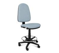 GALIZIA PRIME - Sgabello con Ruote Senza Braccioli Ergonomico con Base Poggiapiedi e Schienale a Contatto Permanente Adatto a Lunghi Orari di Lavoro (FInta Pelle, Blu Avion)