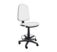 GALIZIA PRIME - Sgabello con Ruote Senza Braccioli Ergonomico con Base Poggiapiedi e Schienale a Contatto Permanente Adatto a Lunghi Orari di Lavoro (FInta Pelle, Bianco)