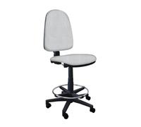 GALIZIA PRIME - Sgabello con Ruote Senza Braccioli Ergonomico con Base Poggiapiedi e Schienale a Contatto Permanente Adatto a Lunghi Orari di Lavoro (Tessuto, Grigio Chiaro)