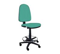 GALIZIA PRIME - Sgabello con Ruote Senza Braccioli Ergonomico con Base Poggiapiedi e Schienale a Contatto Permanente Adatto a Lunghi Orari di Lavoro (Tessuto, Acquamarina)