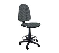 GALIZIA PRIME - Sgabello con Ruote Senza Braccioli Ergonomico con Base Poggiapiedi e Schienale a Contatto Permanente Adatto a Lunghi Orari di Lavoro (Tessuto, Grigio Jeans)