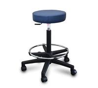 GALIZIA PRIME Sgabello da Lavoro con poggiapiedi Girevole per Salone estetico, bar, per ambulatorio Medico Dentista, con rotelle o Piedini, Rotazione Libera di 360°, 7 cm di Imbottitura (BLU)
