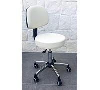 GALIZIA PRJME Sgabello da Lavoro con spalliera per Centri estetici ambulatorio Medico, con Ruote o Piedini, Rotazione Libera di 360°, Imbottitura D37 Altezza 7 cm. in Finta Pelle bianca