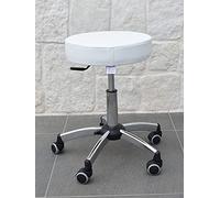 GALIZIA Prjme Sgabello Girevole Centro ESTETICO, STUDIO MEDICO, DENTISTICO E PODOLOGO, Base con Ruote, Regolabile in Altezza con LEVETTA A Gas, Rivestimento in ECOPELLE LAVABILE 100% (BIANCO)