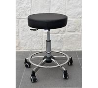 GALIZIA Prjme Sgabello Girevole Centro ESTETICO, STUDIO MEDICO, DENTISTICO E PODOLOGO, Base in acciaio con Ruote, Regolabiile in altezza a Gas, Rivestimento in ECOPELLE LAVABILE 100% (NERO)