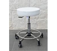 GALIZIA Prjme Sgabello Girevole Centro ESTETICO, STUDIO MEDICO, DENTISTICO E PODOLOGO, Base in acciaio con Ruote, Regolabiile in altezza a Gas, Rivestimento in ECOPELLE LAVABILE 100% (BIANCO)