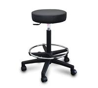GALIZIA Sgabello da lavoro con poggiapiedi Sgabello girevole per salone estetico Sgabello per ambulatorio medico dentista, con rotelle o piedini, rotazione libera di 360°, 7 cm di imbottitura, (nero)