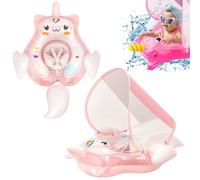 Galleggiante per neonati 3-12 mesi, anello gonfiabile per piscina con unicorno rosa con tettuccio parasole, coda anti-scivolo, anello da nuoto per bambini piccoli