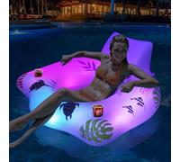 Galleggiante solare per piscina con luci che cambiano colore, poltrona gonfiabile di alta qualità con 2 portabicchieri e braccioli, zattera da piscina per adulti per nuoto notturno