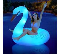 Galleggianti gonfiabili per piscina a forma di cigno con luci colorate, LED ad energia solare, cangianti a forma di cigno con anelli tubolari, 106 cm, grande piscina, spiaggia, galleggiante, lago