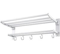 Galles da asciugamano rastrellino a doppio strato in alluminio, porta asciugamano a parete multifunzione multipole da cucina con ganci facili da installare portavallio asciugamano/argento/60 cm il