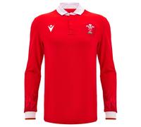 Galles Wru Macron Rugby Uomo Heim Manica Lunga Maglia Rosso Nuovo