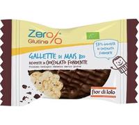 FIOR DI LOTO Zero% Glutine - Gallette di Mais Bio Ricoperte di Cioccolato Fondente, 32 grammi