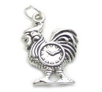 Galletto con sveglia charm in argento sterling .925 x1 ciondoli Galli