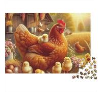 Galletto Natale puzzle da 1000 pezzi per adulti, mamma gallina con pulcini e uova nel cortile della fattoria, spesso resistente premium vibrante stimolante regalo, 38x26cm/1000pz