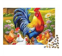 Galletto puzzle da 1000 pezzi per adulti, gallo con galline e pulcini nel cortile della fattoria, difficile, spesso resistente premium, vibrante, antistress, 38x26cm/1000pz