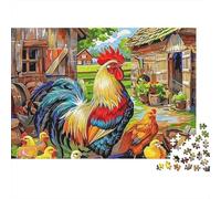 Galletto puzzle difficile da 1000 pezzi per adulti, gallo con pulcini nel cortile della fattoria, spesso resistente alta qualità vibrante stimolante antistress, 70x50cm/1000pz
