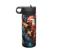 Galli colorati in piedi insieme Bottiglia d'acqua isolata da viaggio per il tempo libero, bottiglia d'acqua in acciaio inossidabile (510 ml), adatta per campeggio, fitness, escursioni all'aperto,
