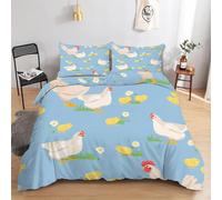 Gallina Blu Copripiumino Una Piazza e Mezza Animale Set Biancheria da Letto Galletto in Microfibra di 3 Pezzi, 1 Parure Copri Piumone Vintage 200x200 con 2 Federe 50x80 cm con Cerniera