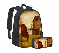 Gallina Con Pulcini Zaino Fattoria Animale Animale Domestico Gallo Pollo Prato Rurale Ala Albero Scuola Bookbag Con Astuccio