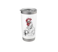 Gallo che Beve Caffè Disegno Divertente Mattiniero Bicchiere termico in acciaio inox doppia parete
