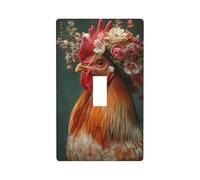 Gallo che indossa il cofano con fiori Copertura dell'interruttore della luce decorativa singola Toggle 1 Gang Piastra da parete per cucina fattoria camera da letto bagno Decorazione artistica